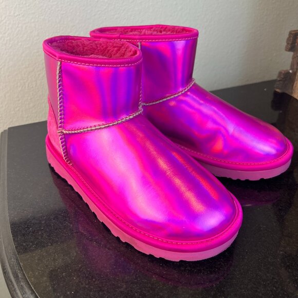 UGG Australia Classic Mini Boots Women's Holographic Hot Pink Size 5 - Picture 13 of 14